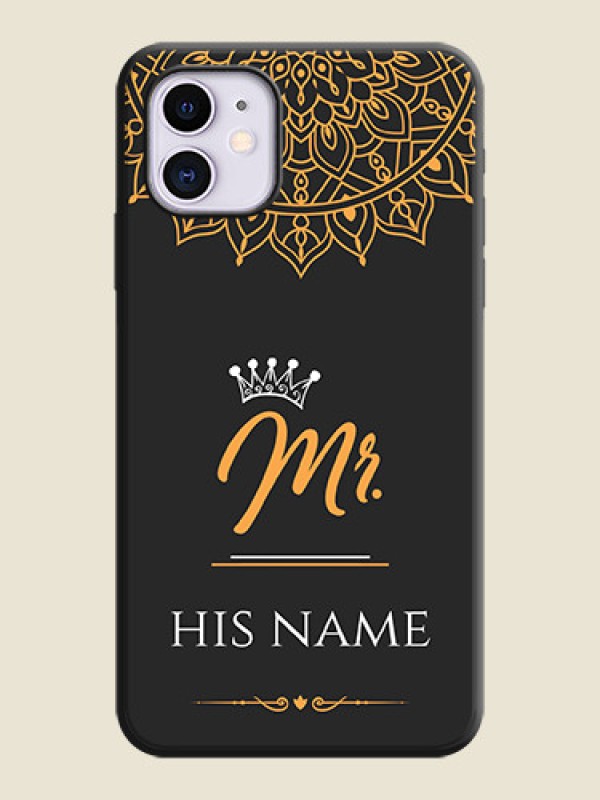 Custom Mr Name with Floral Design  on Personalised Space Black Soft Matte Cases - iPhone 11 - alternate view