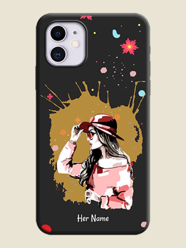 Custom Mordern Lady With Color Splash Background With Custom Text On Space Black Personalized Soft Matte Phone Covers -Apple Iphone 11 - alternate view