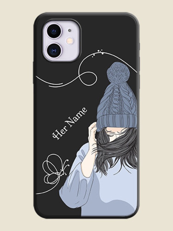Custom Girl With Blue Winter Outfiit Custom Text Design On Space Black Personalized Soft Matte Phone Covers -Apple Iphone 11 - alternate view