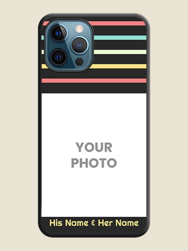 Custom Color Stripes with Photo and Text on Photo on Space Black Soft Matte Mobile Case - iPhone 12 Pro Max - alternate view