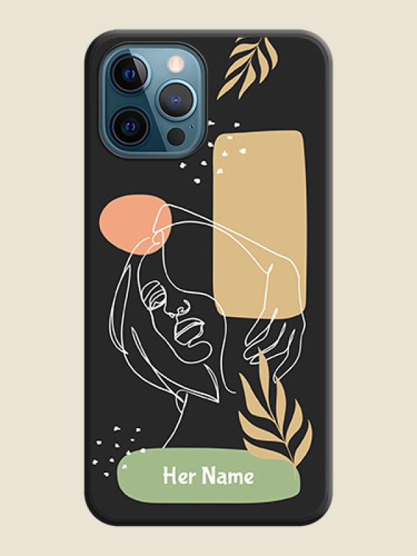 Custom Custom Text With Line Art Of Women & Leaves Design On Space Black Personalized Soft Matte Phone Covers -Apple Iphone 12 Pro Max - alternate view