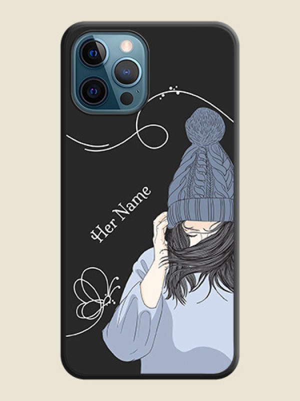 Custom Girl With Blue Winter Outfiit Custom Text Design On Space Black Personalized Soft Matte Phone Covers -Apple Iphone 12 Pro Max - alternate view