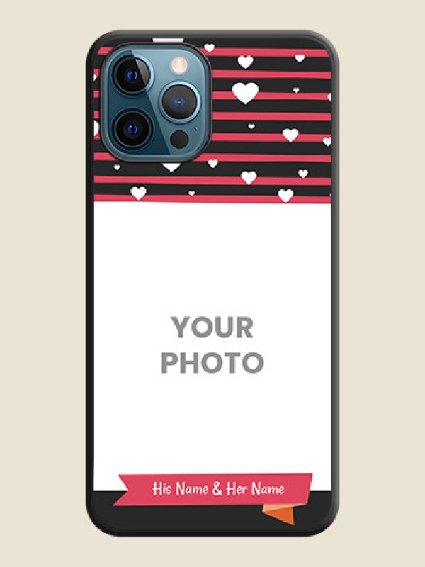 Custom White Color Love Symbols with Pink Lines Pattern on Space Black Custom Soft Matte Phone Cases - iPhone 12 Pro - alternate view