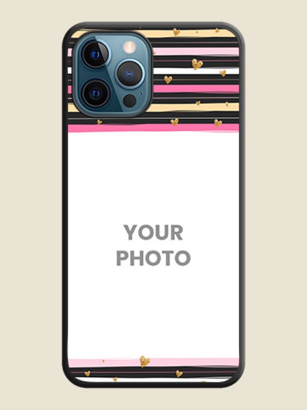 Custom Multicolor Lines and Golden Love Symbols Design on Photo on Space Black Soft Matte Mobile Cover - iPhone 12 Pro - alternate view