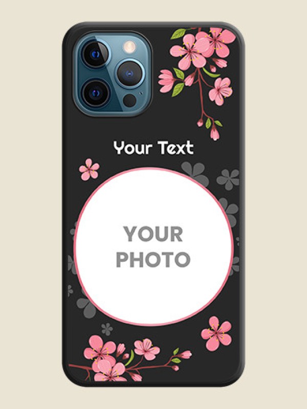 Custom Round Image with Pink Color Floral Design on Photo on Space Black Soft Matte Back Cover - iPhone 12 Pro - alternate view