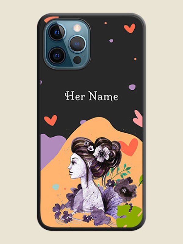 Custom Namecase For Her With Fancy Lady Image On Space Black Personalized Soft Matte Phone Covers -Apple Iphone 12 Pro - alternate view