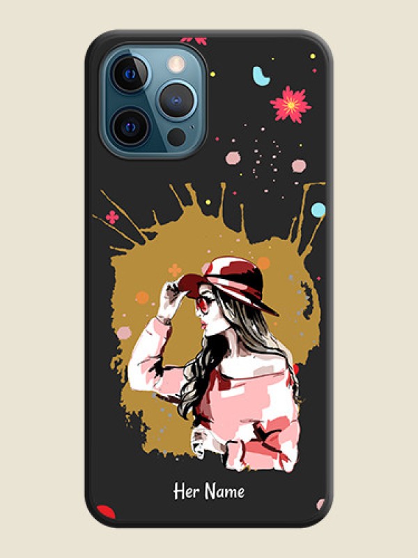 Custom Mordern Lady With Color Splash Background With Custom Text On Space Black Personalized Soft Matte Phone Covers -Apple Iphone 12 Pro - alternate view