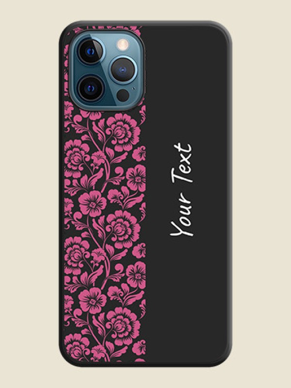 Custom Pink Floral Pattern Design With Custom Text On Space Black Personalized Soft Matte Phone Covers -Apple Iphone 12 Pro - alternate view