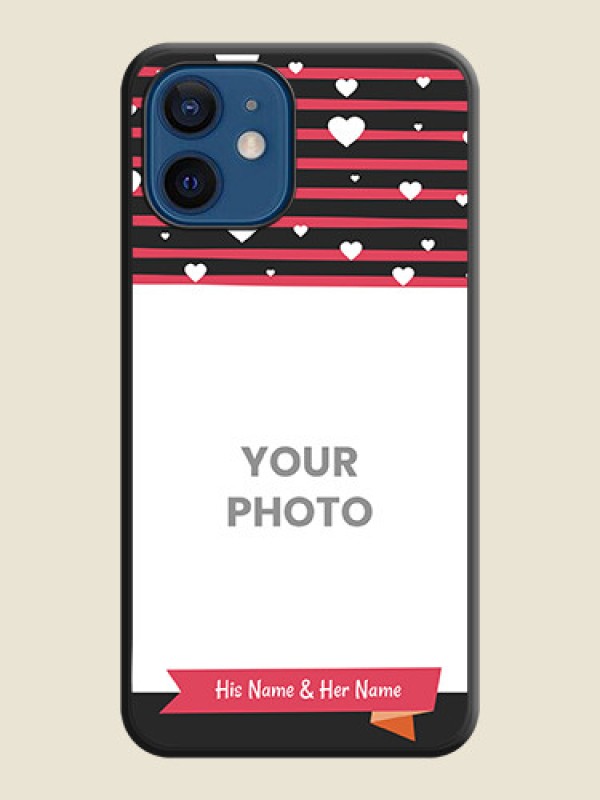 Custom White Color Love Symbols with Pink Lines Pattern on Space Black Custom Soft Matte Phone Cases - iPhone 12 - alternate view