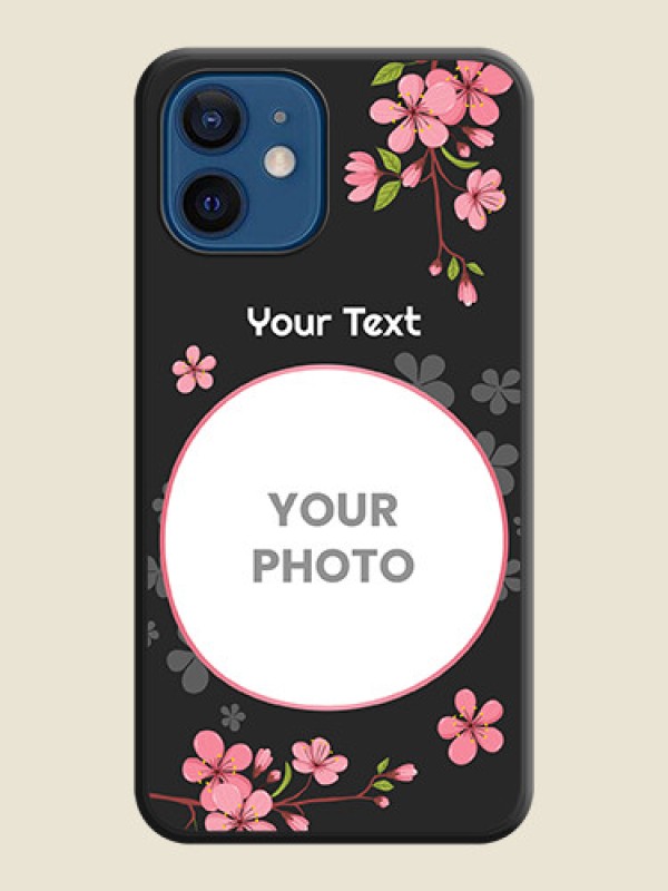 Custom Round Image with Pink Color Floral Design on Photo on Space Black Soft Matte Back Cover - iPhone 12 - alternate view
