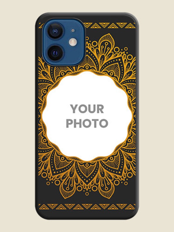 Custom Round Image with Floral Design on Photo on Space Black Soft Matte Mobile Cover - iPhone 12 - alternate view