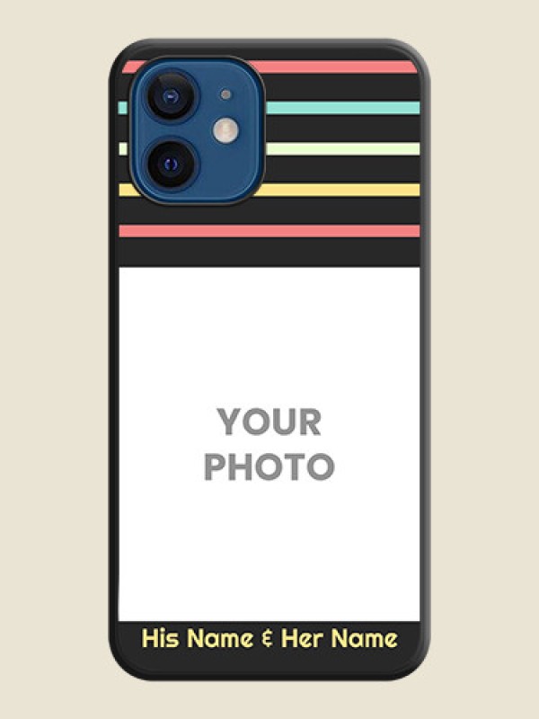 Custom Color Stripes with Photo and Text on Photo on Space Black Soft Matte Mobile Case - iPhone 12 - alternate view