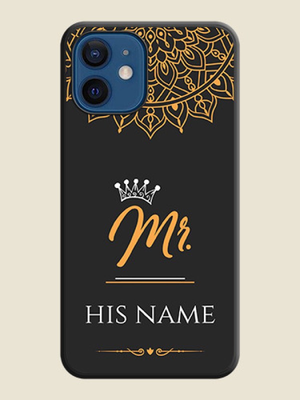 Custom Mr Name with Floral Design  on Personalised Space Black Soft Matte Cases - iPhone 12 - alternate view