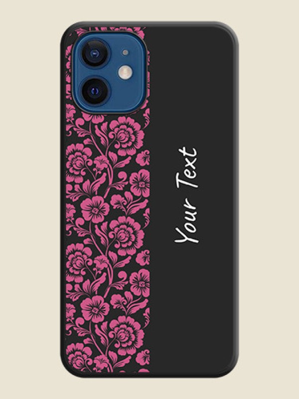 Custom Pink Floral Pattern Design With Custom Text On Space Black Personalized Soft Matte Phone Covers -Apple Iphone 12 - alternate view