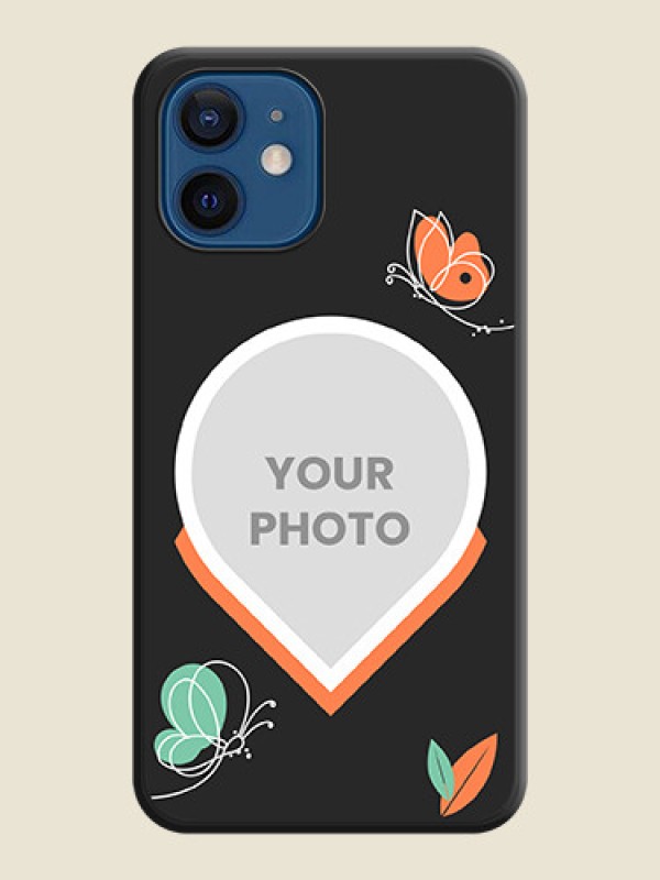 Custom Upload Pic With Simple Butterly Design On Space Black Personalized Soft Matte Phone Covers -Apple Iphone 12 - alternate view