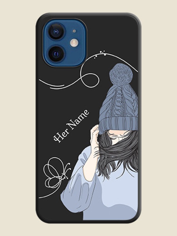 Custom Girl With Blue Winter Outfiit Custom Text Design On Space Black Personalized Soft Matte Phone Covers -Apple Iphone 12 - alternate view