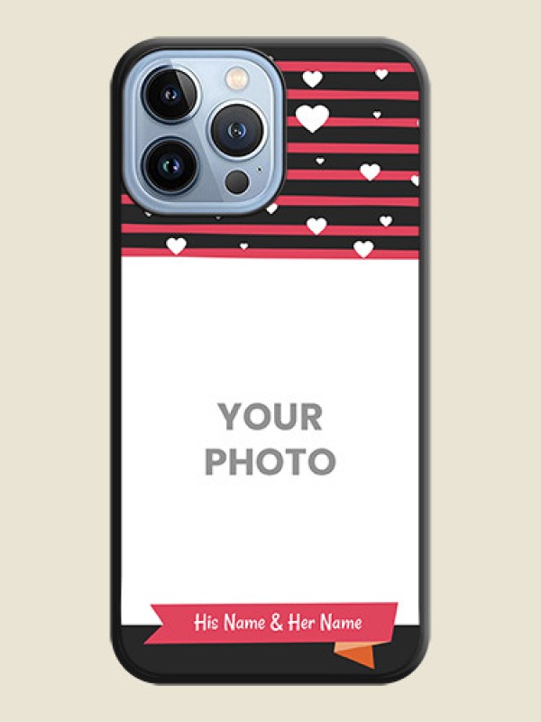 Custom White Color Love Symbols with Pink Lines Pattern on Space Black Custom Soft Matte Phone Cases - iPhone 13 Pro Max - alternate view