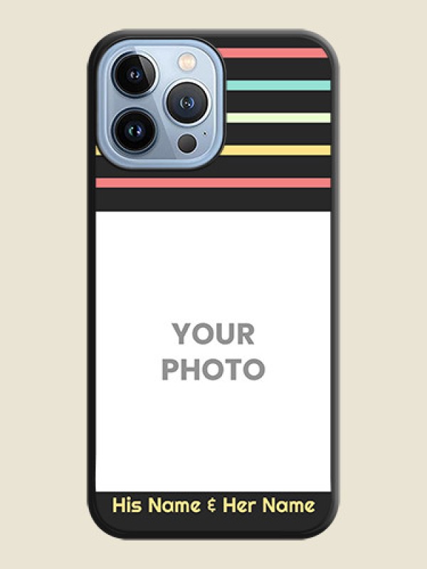 Custom Color Stripes with Photo and Text on Photo on Space Black Soft Matte Mobile Case - iPhone 13 Pro Max - alternate view