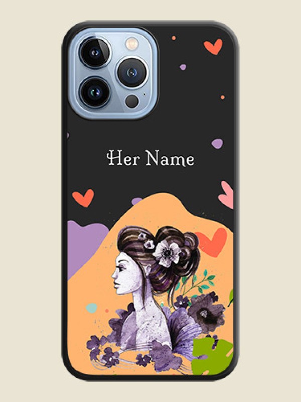 Custom Namecase For Her With Fancy Lady Image On Space Black Personalized Soft Matte Phone Covers -Apple Iphone 13 Pro Max - alternate view