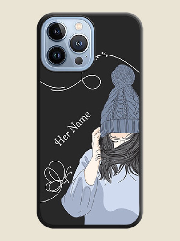 Custom Girl With Blue Winter Outfiit Custom Text Design On Space Black Personalized Soft Matte Phone Covers -Apple Iphone 13 Pro Max - alternate view