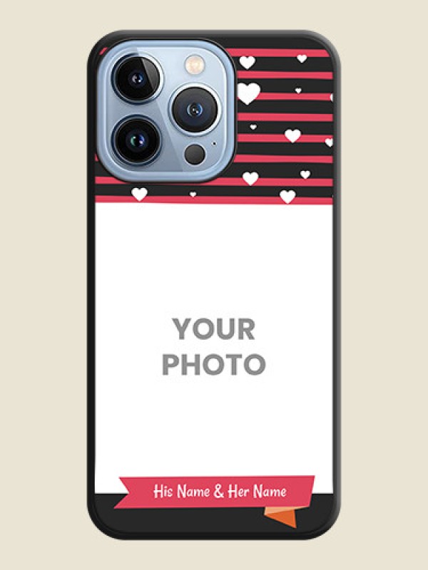 Custom White Color Love Symbols with Pink Lines Pattern on Space Black Custom Soft Matte Phone Cases - iPhone 13 Pro - alternate view