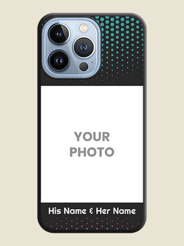 Custom Faded Dots with Grunge Photo Frame and Text on Space Black Custom Soft Matte Phone Cases - iPhone 13 Pro - alternate view