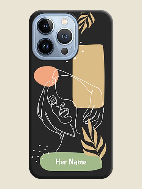 Custom Custom Text With Line Art Of Women & Leaves Design On Space Black Personalized Soft Matte Phone Covers -Apple Iphone 13 Pro - alternate view