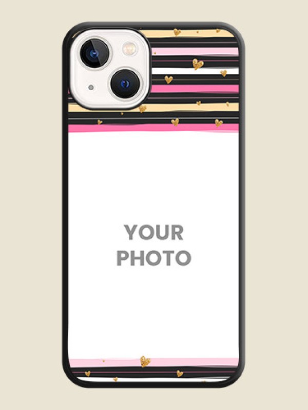 Custom Multicolor Lines and Golden Love Symbols Design on Photo on Space Black Soft Matte Mobile Cover - iPhone 13 - alternate view
