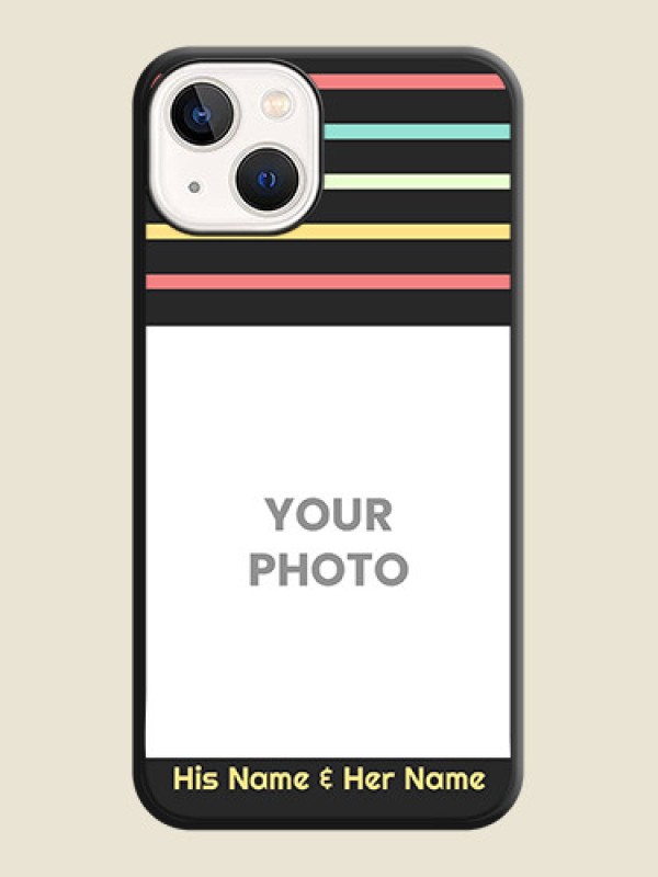 Custom Color Stripes with Photo and Text on Photo on Space Black Soft Matte Mobile Case - iPhone 13 - alternate view