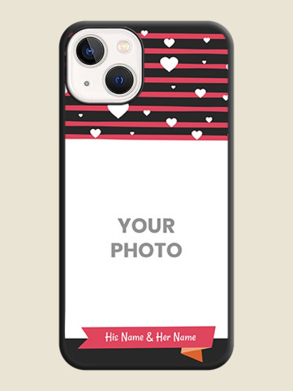 Custom White Color Love Symbols with Pink Lines Pattern on Space Black Custom Soft Matte Phone Cases - iPhone 14 Plus - alternate view
