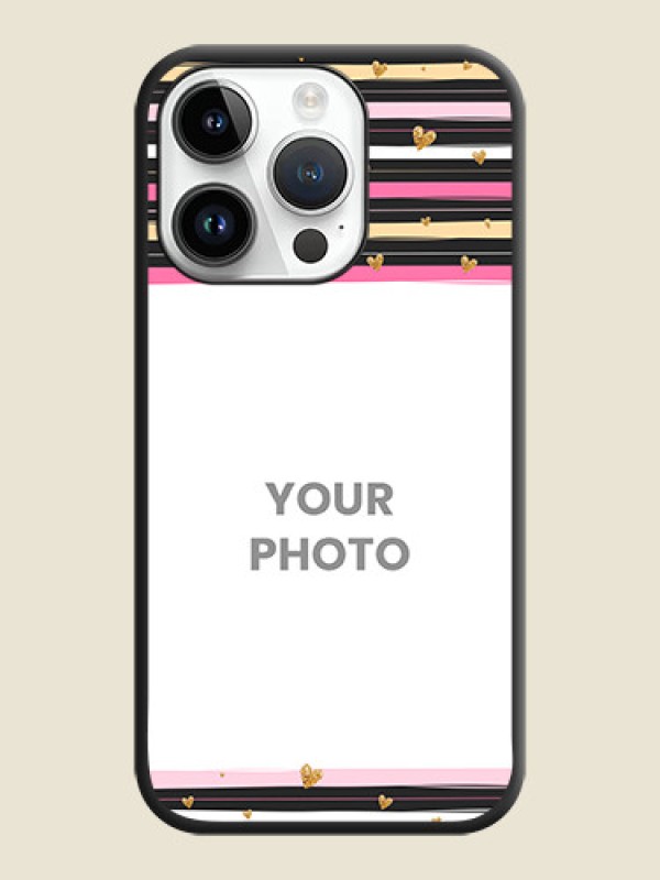 Custom Multicolor Lines and Golden Love Symbols Design on Photo on Space Black Soft Matte Mobile Cover - iPhone 14 Pro Max - alternate view