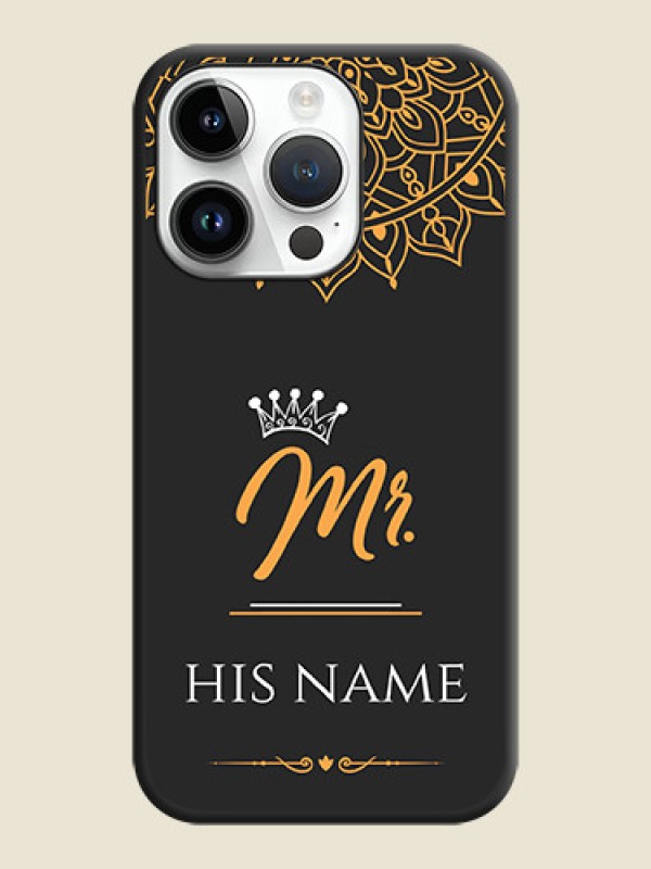 Custom Mr Name with Floral Design  on Personalised Space Black Soft Matte Cases - iPhone 14 Pro Max - alternate view