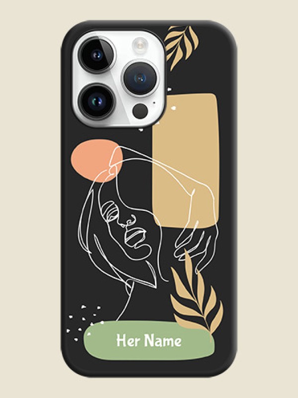 Custom Custom Text With Line Art Of Women & Leaves Design On Space Black Personalized Soft Matte Phone Covers -Apple Iphone 14 Pro Max - alternate view