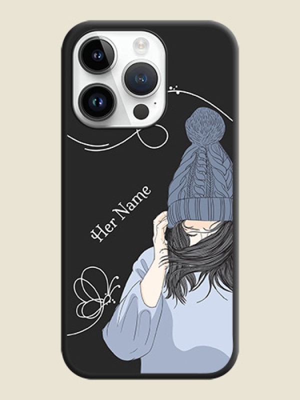 Custom Girl With Blue Winter Outfiit Custom Text Design On Space Black Personalized Soft Matte Phone Covers -Apple Iphone 14 Pro Max - alternate view