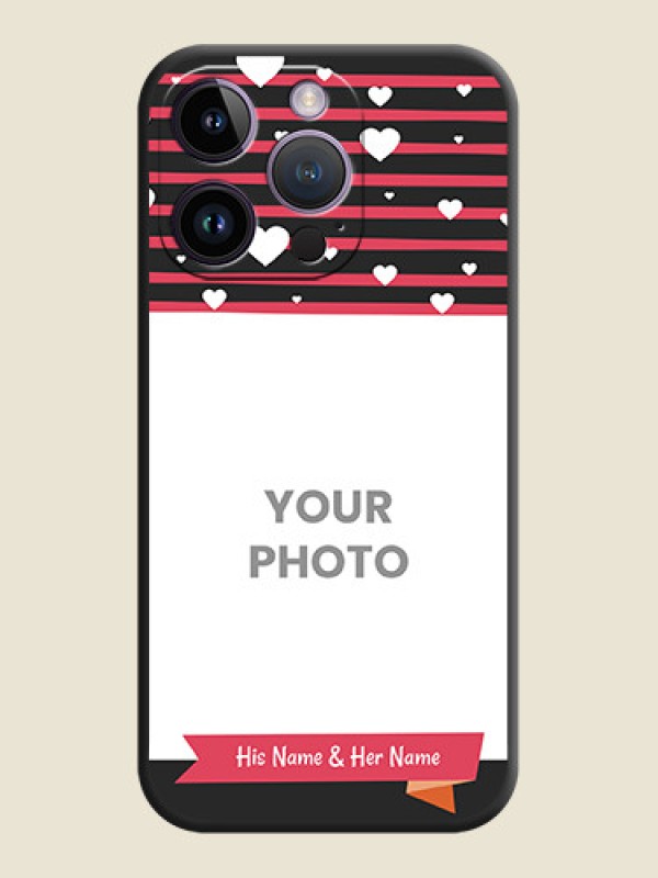 Custom White Color Love Symbols with Pink Lines Pattern on Space Black Custom Soft Matte Phone Cases - iPhone 14 Pro - alternate view