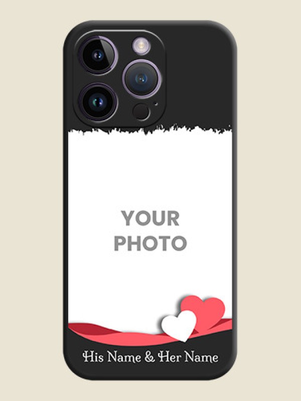 Custom Pin Color Love Shaped Ribbon Design with Text on Space Black Custom Soft Matte Phone Back Cover - iPhone 14 Pro - alternate view