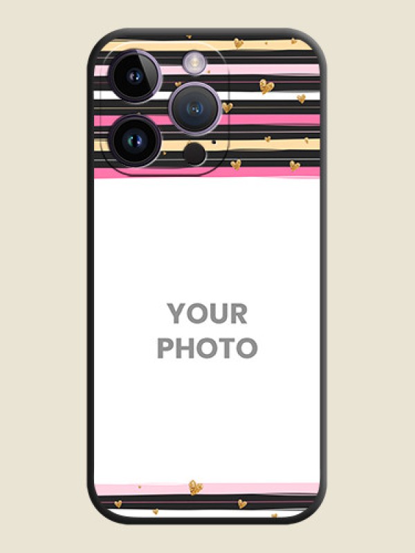 Custom Multicolor Lines and Golden Love Symbols Design on Photo on Space Black Soft Matte Mobile Cover - iPhone 14 Pro - alternate view
