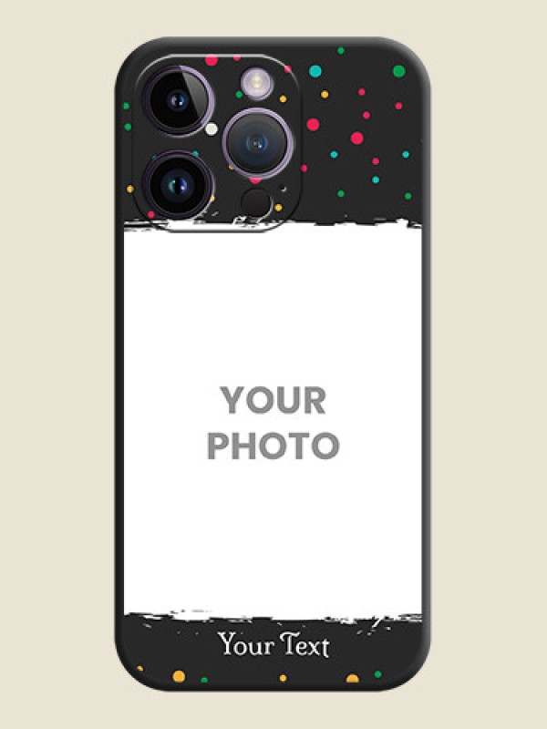 Custom Multicolor Dotted Pattern with Text on Space Black Custom Soft Matte Phone Back Cover - iPhone 14 Pro - alternate view