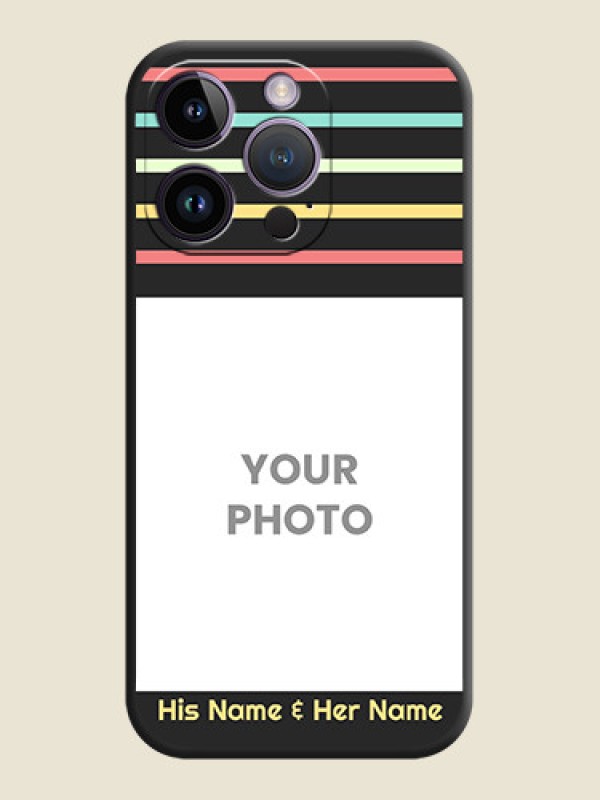 Custom Color Stripes with Photo and Text on Photo on Space Black Soft Matte Mobile Case - iPhone 14 Pro - alternate view