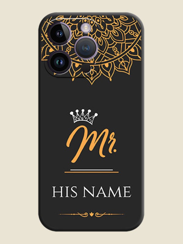 Custom Mr Name with Floral Design  on Personalised Space Black Soft Matte Cases - iPhone 14 Pro - alternate view