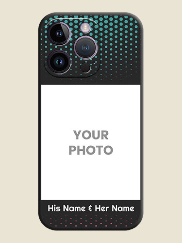 Custom Faded Dots with Grunge Photo Frame and Text on Space Black Custom Soft Matte Phone Cases - iPhone 14 Pro - alternate view