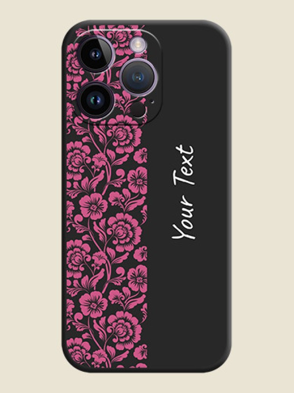 Custom Pink Floral Pattern Design With Custom Text On Space Black Personalized Soft Matte Phone Covers -Apple Iphone 14 Pro - alternate view