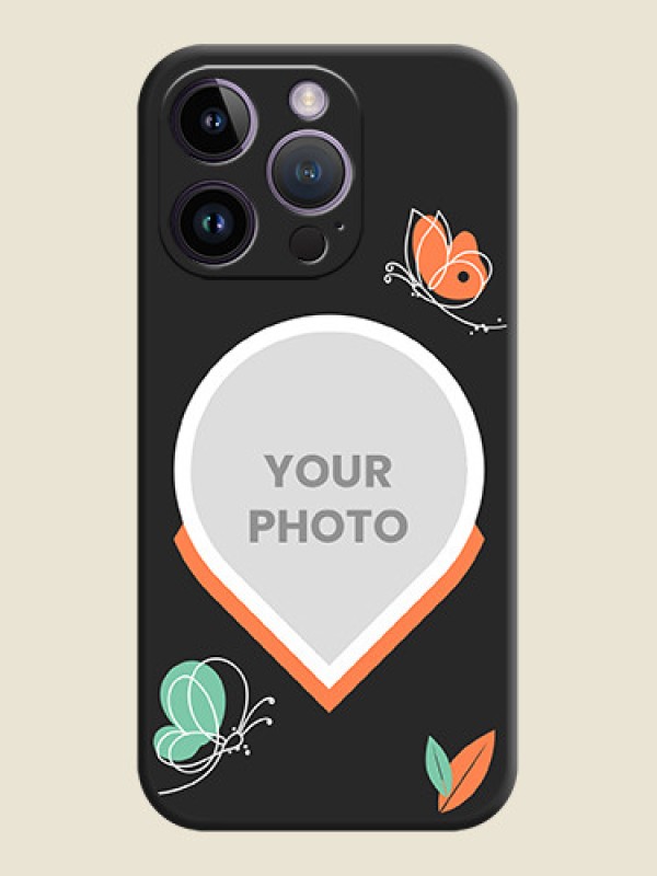 Custom Upload Pic With Simple Butterly Design On Space Black Personalized Soft Matte Phone Covers -Apple Iphone 14 Pro - alternate view