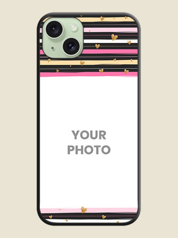 Custom Multicolor Lines and Golden Love Symbols Design - Photo on Space Black Soft Matte Mobile Cover - iPhone 15 Plus - alternate view