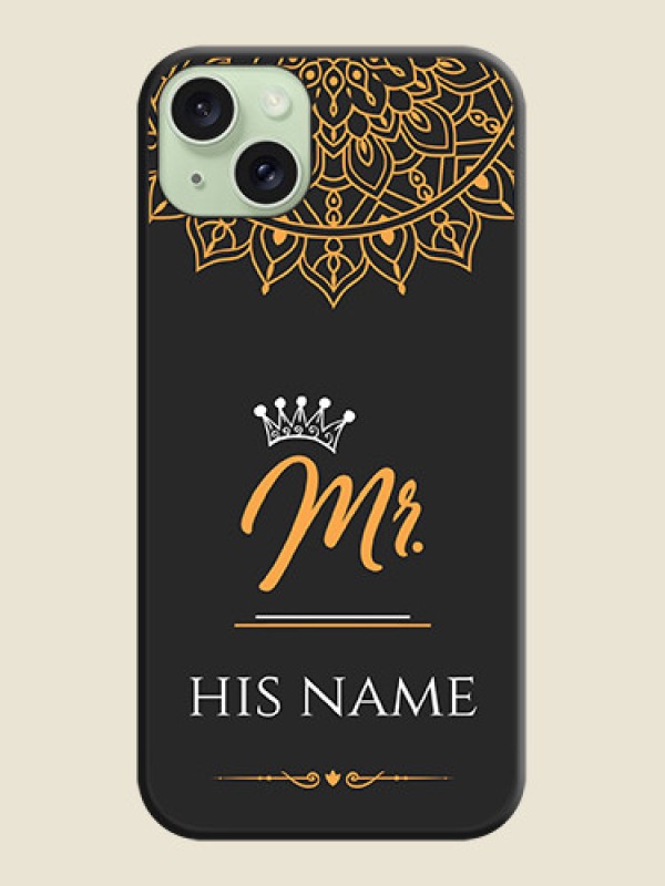 Custom Mr Name with Floral Design on Personalised Space Black Soft Matte Cases - iPhone 15 Plus - alternate view