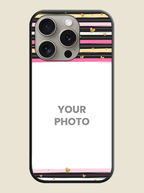 Custom Multicolor Lines and Golden Love Symbols Design - Photo on Space Black Soft Matte Mobile Cover - iPhone 15 Pro - alternate view