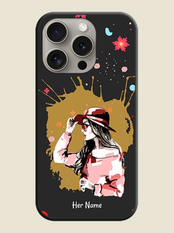 Custom Mordern Lady With Color Splash Background With Custom Text On Space Black Personalized Soft Matte Phone Covers - iPhone 15 Pro - alternate view