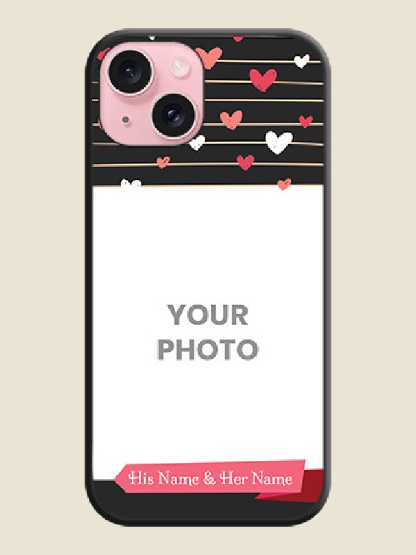 Custom Love Pattern with Name on Pink Ribbon - Photo on Space Black Soft Matte Back Cover - iPhone 15 - alternate view
