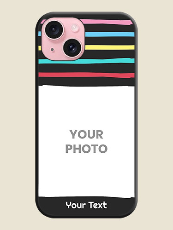 Custom Multicolor Lines with Image on Space Black Personalized Soft Matte Phone Covers - iPhone 15 - alternate view