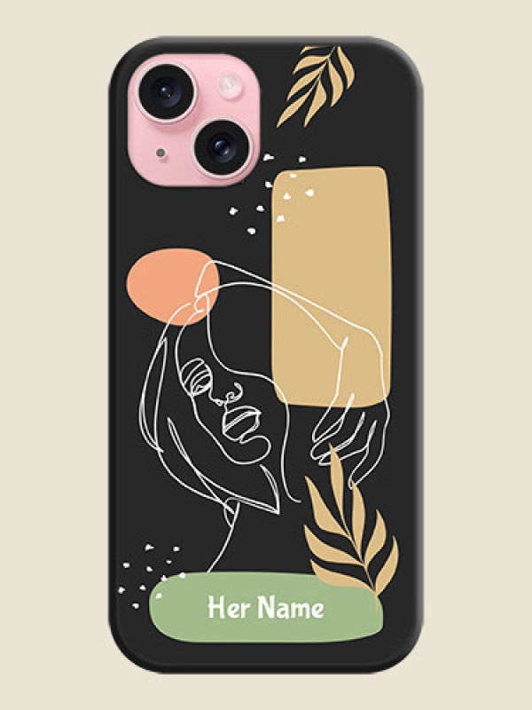 Custom Custom Text With Line Art Of Women & Leaves Design On Space Black Personalized Soft Matte Phone Covers - iPhone 15 - alternate view